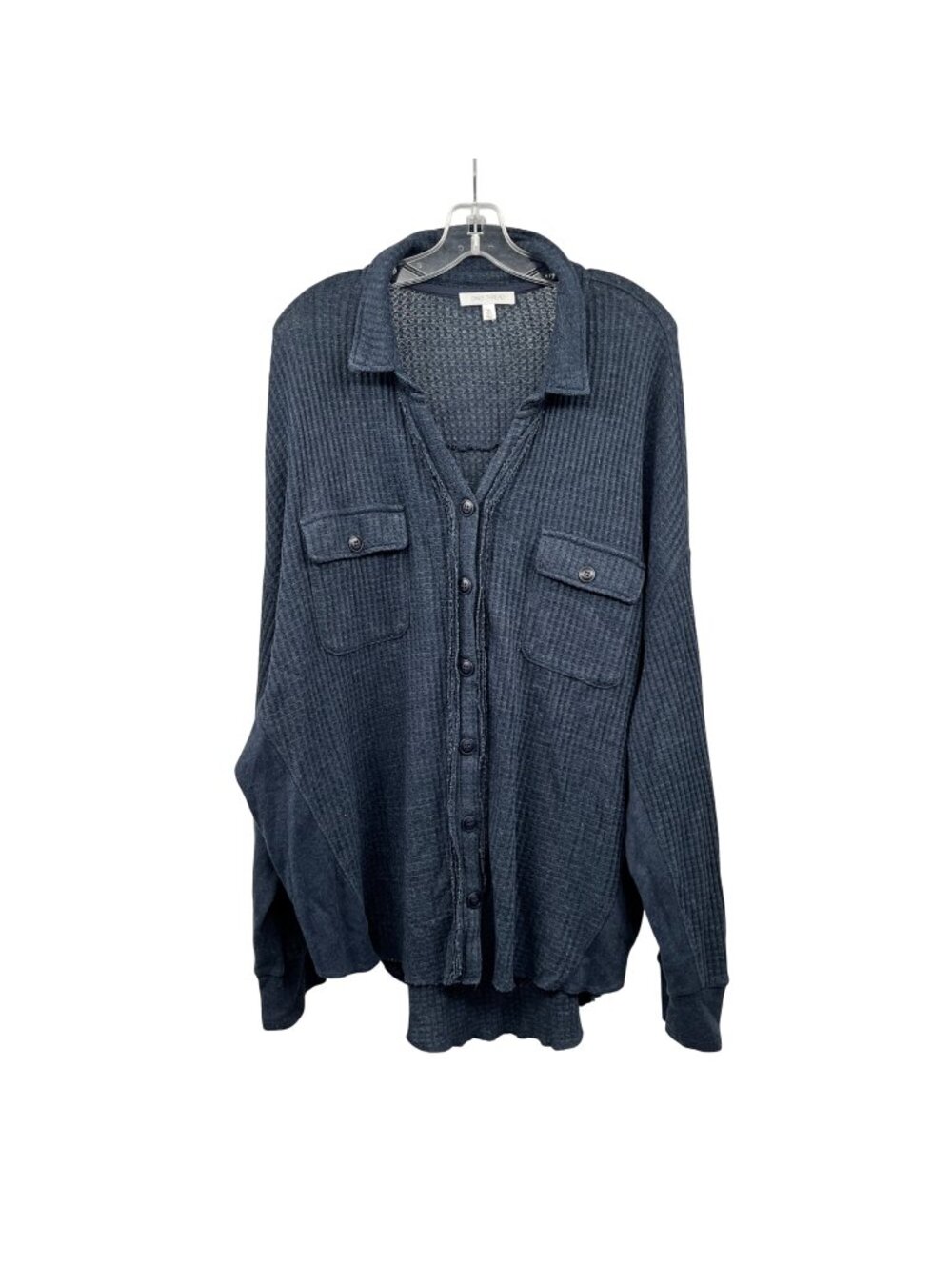 Daily Thread Womens Button Up Top Blue Waffle Knit Size 3X